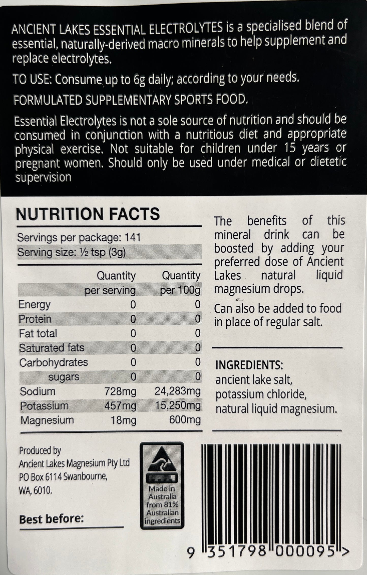 MINERAL BALANCE - ESSENTIAL ELECTROLYTES 425 G / 15 OZ