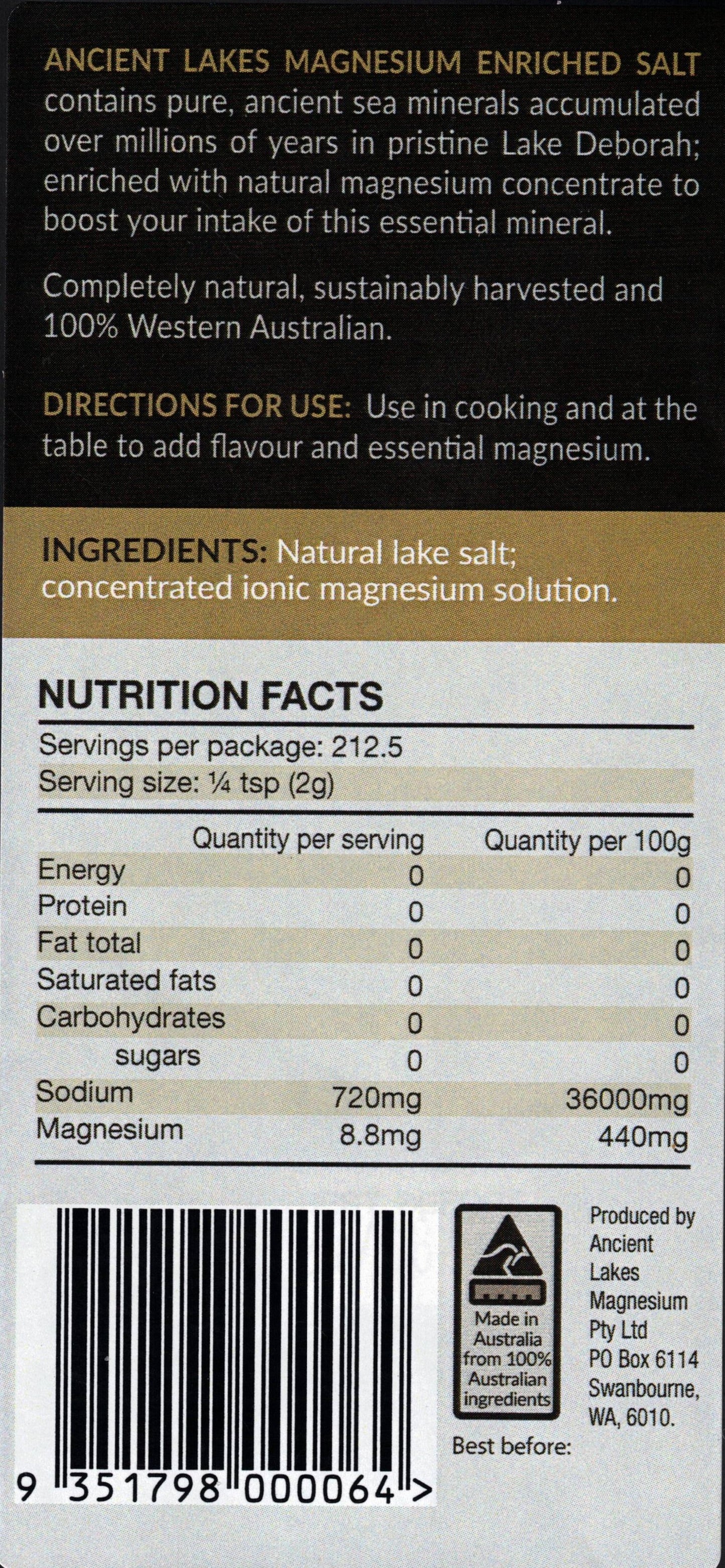 MAGNESIUM ENRICHED NATURAL LAKE SALT 425 G / 15 OZ